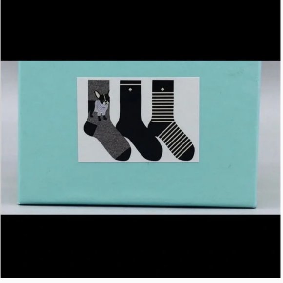 kate spade set of 3 pairs crew socks french bulldog black grey nwt - Picture 3 of 3